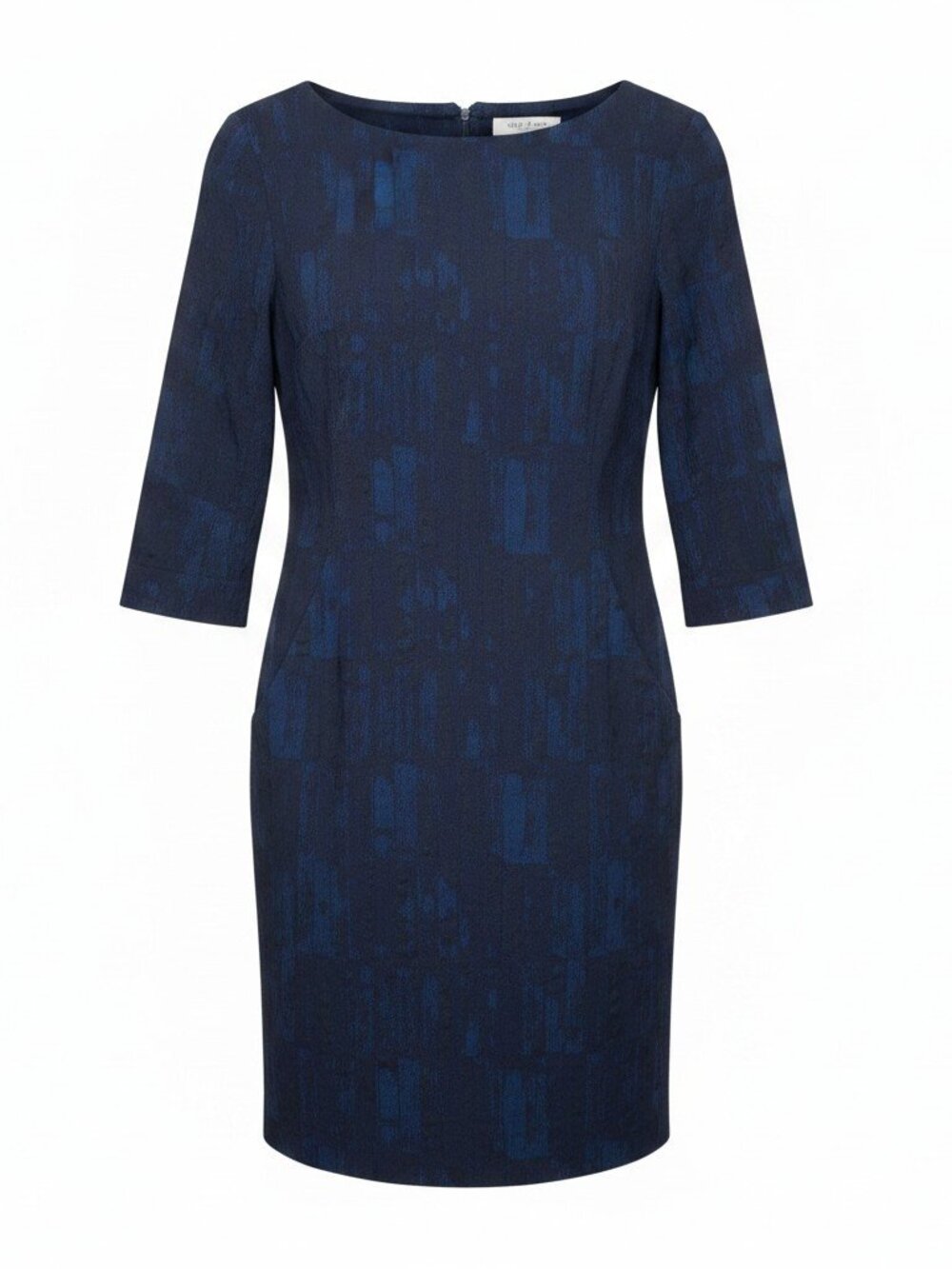 MM.LaFleur Blue Jacquard Sheath Dress Womens 8 3/4 Sleeve Career Office Workwear
